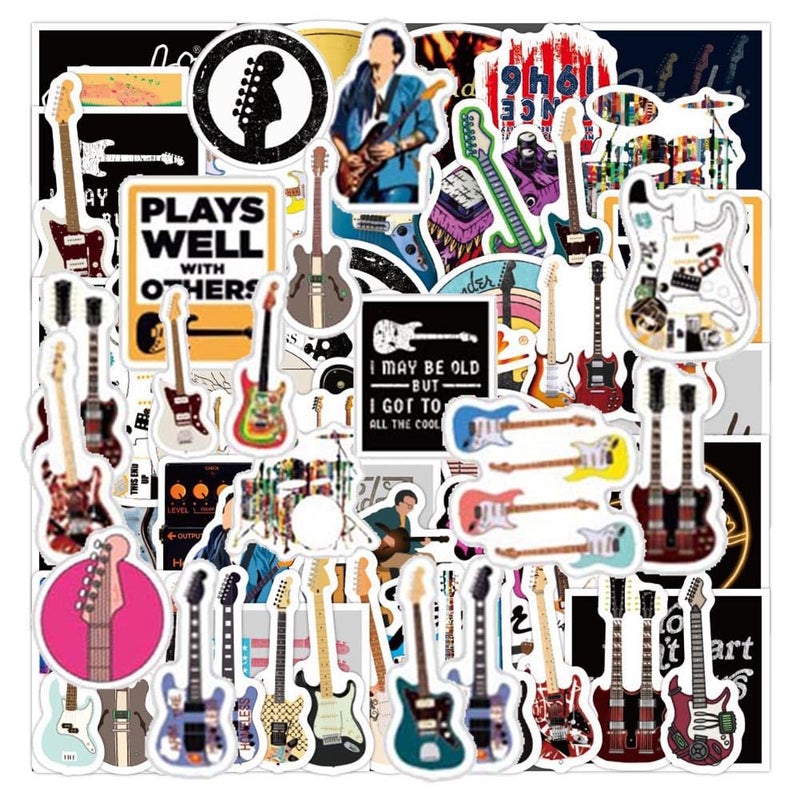 LIFEPAL Guitars Stickers |50 Pcs Music Waterproof Vinyl Decals for Water Bottles Laptop Luggage Cup Computer Mobile Phone Skateboard Guitar DÃ©cor - Image 1